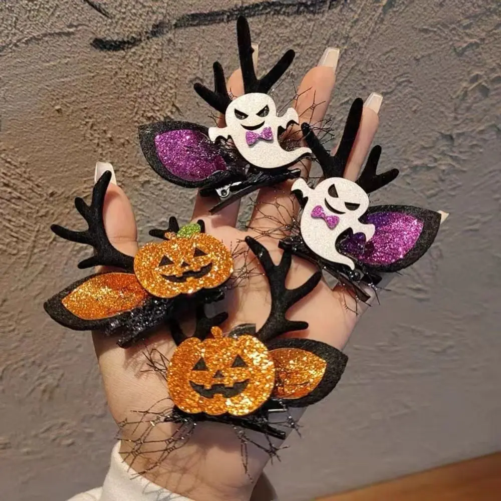 Pumpkin Ghost Deer Antlers Halloween Hair Clips Fashion Fun Children Barrettes Versatile High Quality Double Ponytail Side Clip