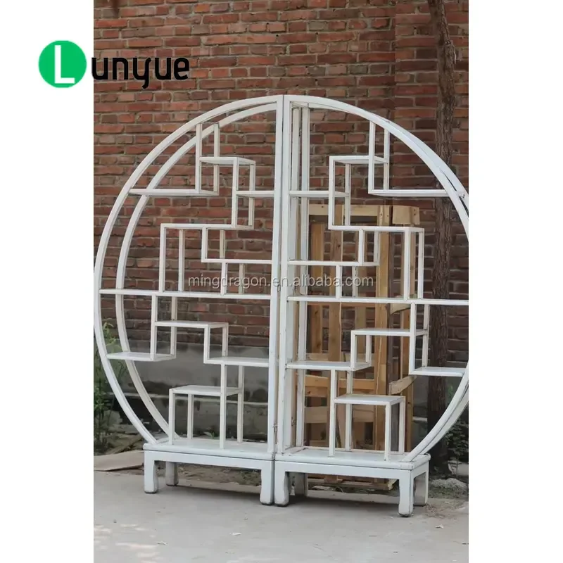Chinese Antique Reclaimed Wood White Painted Display Bookshelf Vintage Solid Wood Storage Shelf for Living Room Home Decor