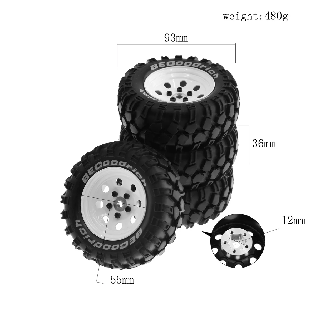 1/10 RC 크롤러용 타이어, TRX4 SCX10 D90 4103 90046 FR4 FMS NT4-Black