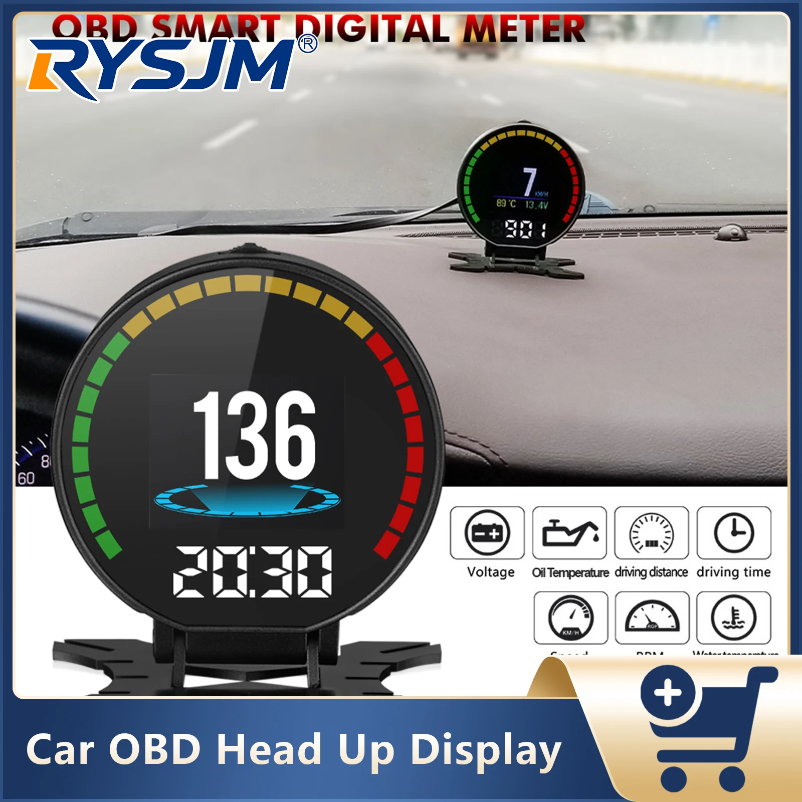 P15 Car Smart Digital Speedometer OBD Head Up Display For HUD Water Temp Oil Temp Turbine Pressure Meter Driving Distance