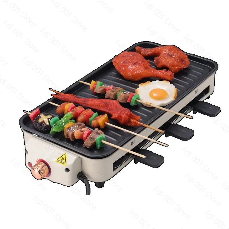Electric Grill Smokeless BBQ Double Layer Non Stick Griddle Electric Barbecue Pot Roaster for Home Kitchen Meat Skewer Cooking