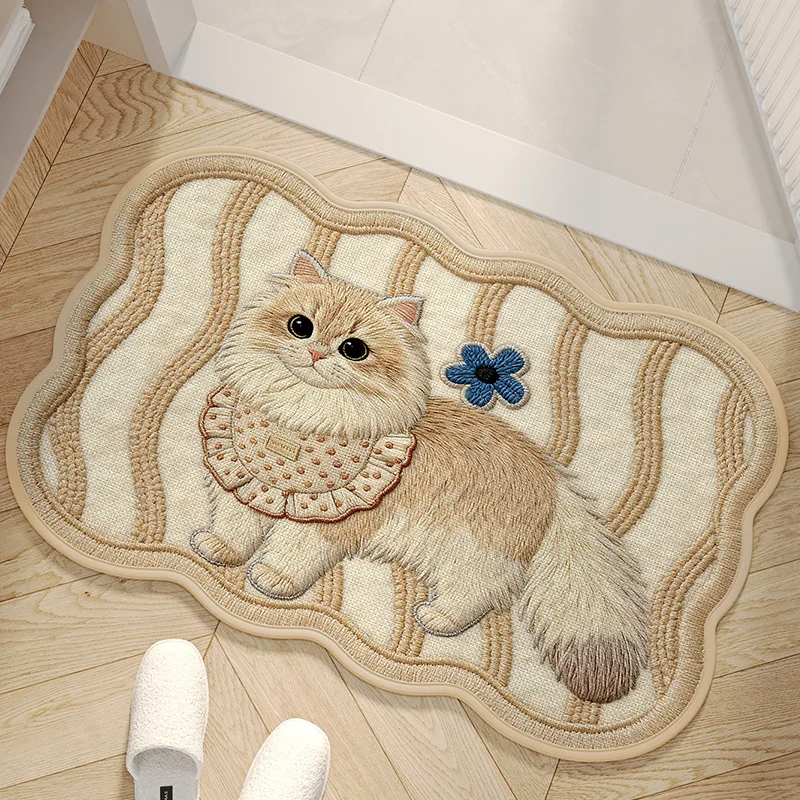 Cartoon Faux Wool Woven Absorbent Floor Mat Animal Irregular Antiwear Bathroom Anti-Skid Pad Durable Hallway Decoration Doormat