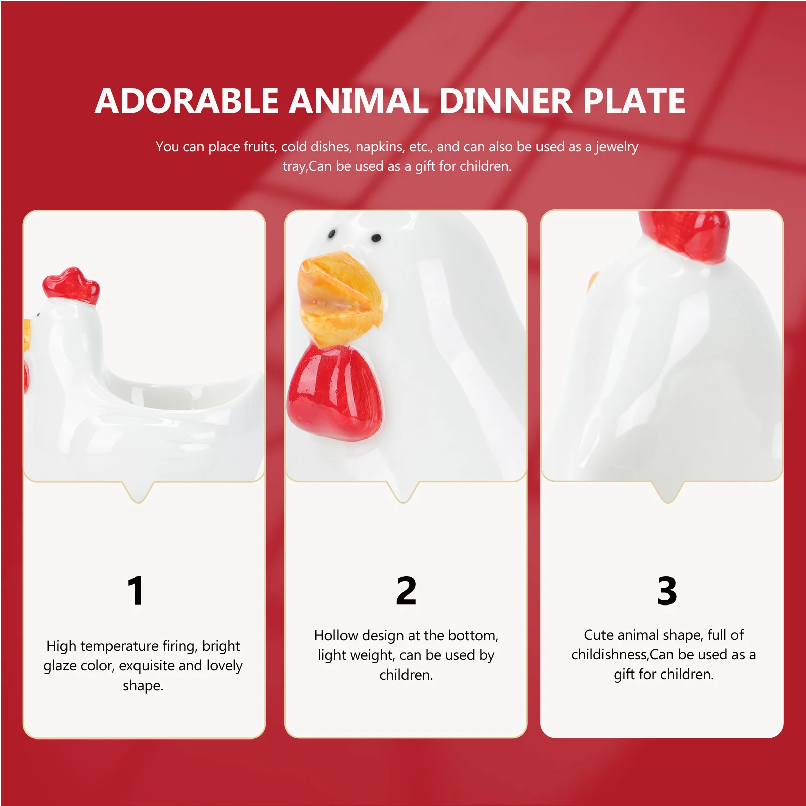 

1Pcs Small Rooster Ceramic Dinner Plate High Quality Food Plate Decorative Tray Adorable Kitchenware for Home Hotel