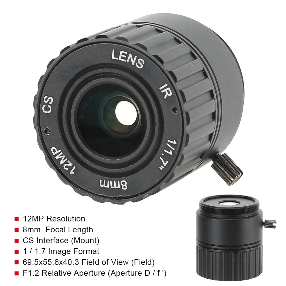 12MP Lens 8mm 12MP HD F1.2 1/2.5 CS Interface Security Fixed CCTV Lens for Camera CCTV Lens Security Cameras Lens Fixed Lens