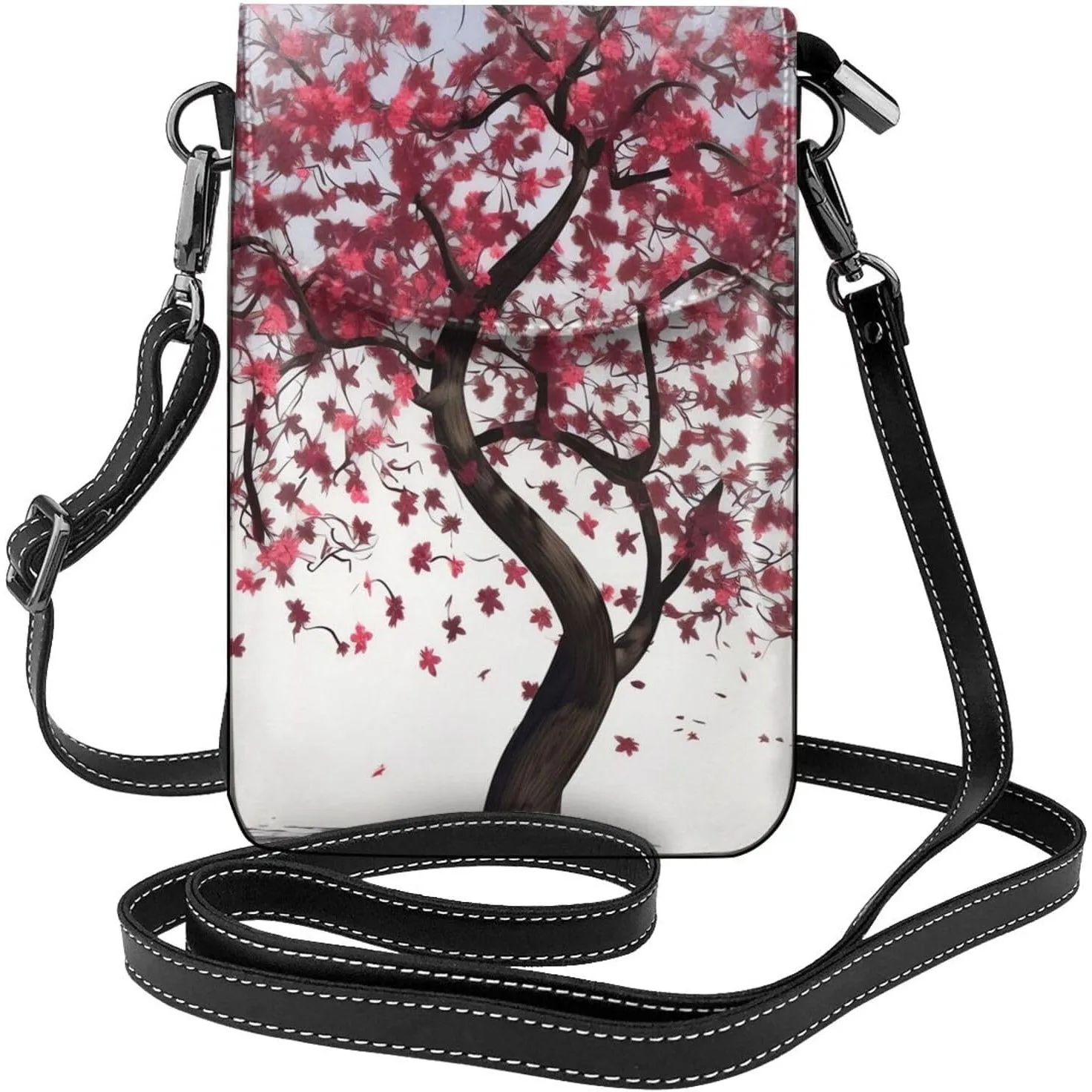 

Leather Small Crossbody Bags For Women Japanese Cherry Tree Phone Purse Cell Phone Bag Wallet Bag Cross Body