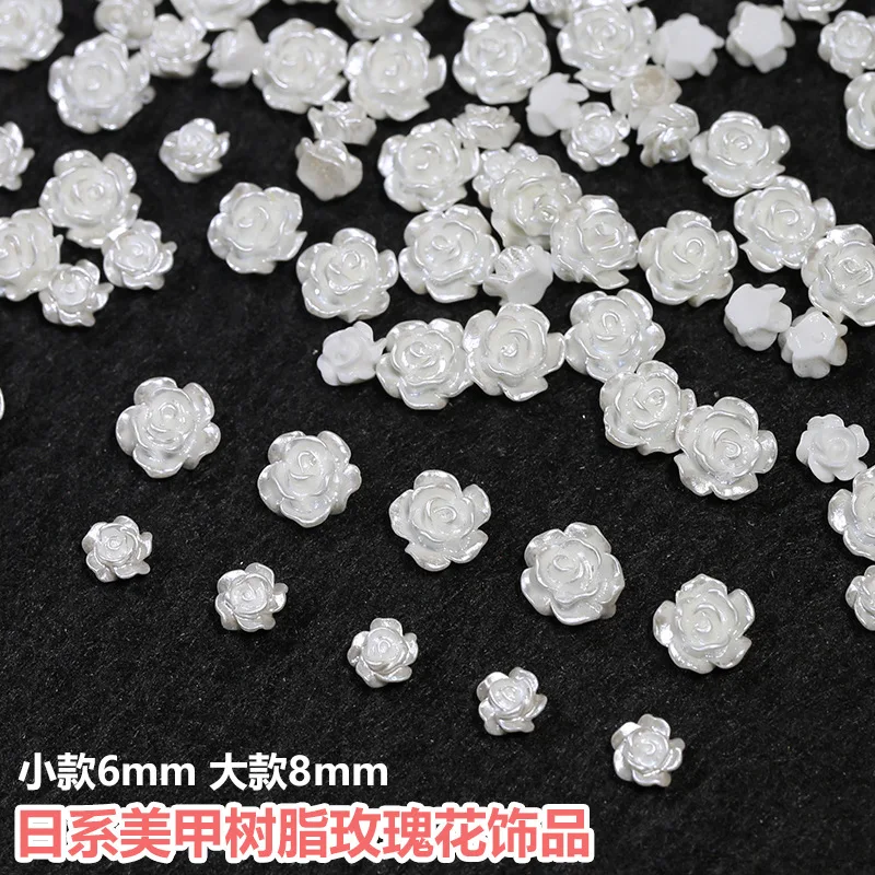

50pcs Cute New Resin Mini 3D White Plated Rose Nail Rhinestones Gems Glitter Nail Art Jewelry Manicure Nail Art Decorations