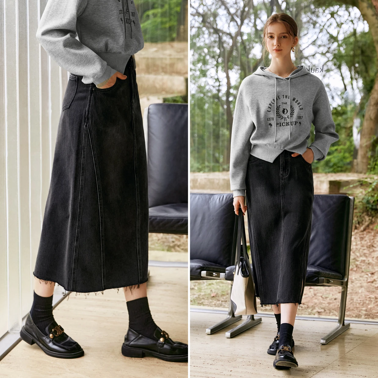 Saia Midi Jeans Feminina OLrai - Denim Skirt Midi Vintage avaliação e preço