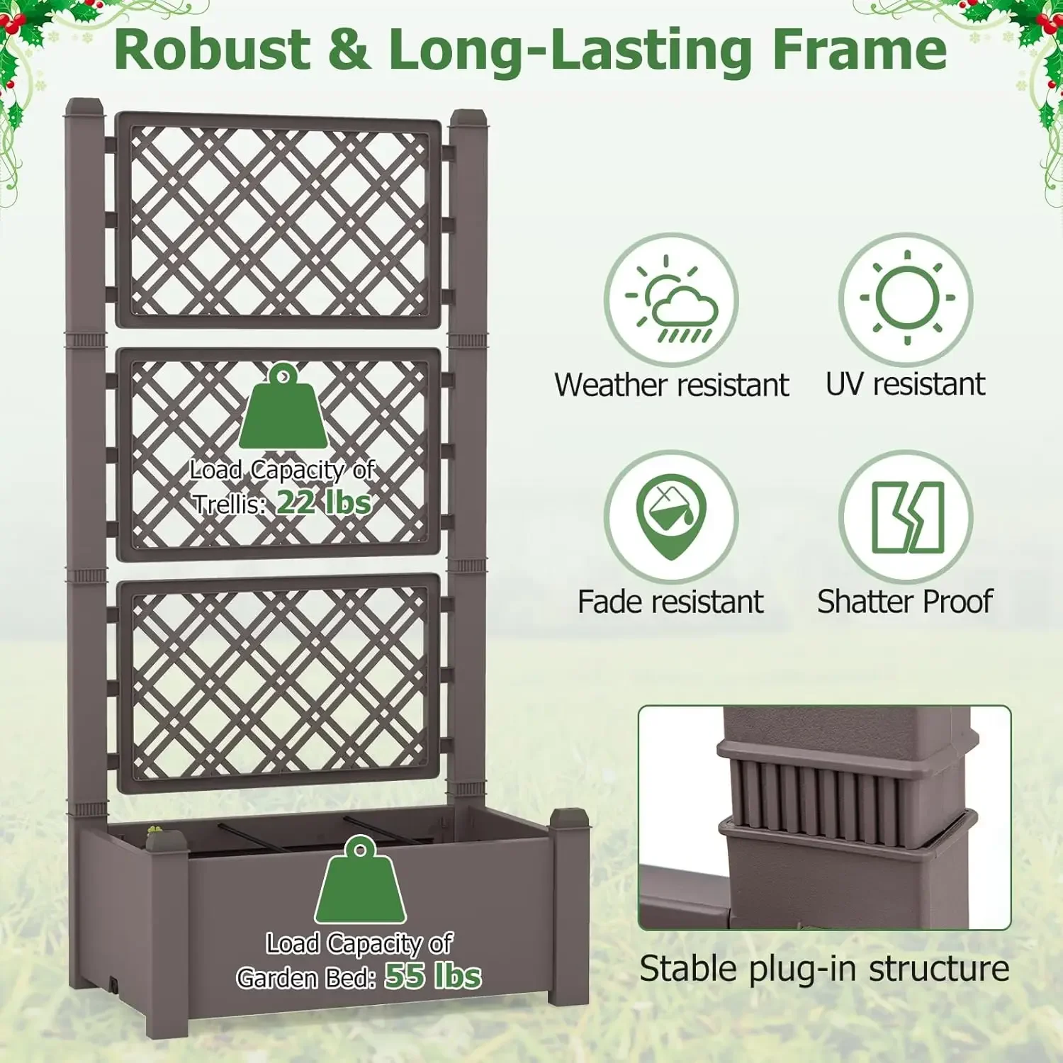 2 Pieces Garden Planter with Trellis, Self Watering Raised Garden Bed with Drainage Hole & Water Level Monitor, Outdoor Planter