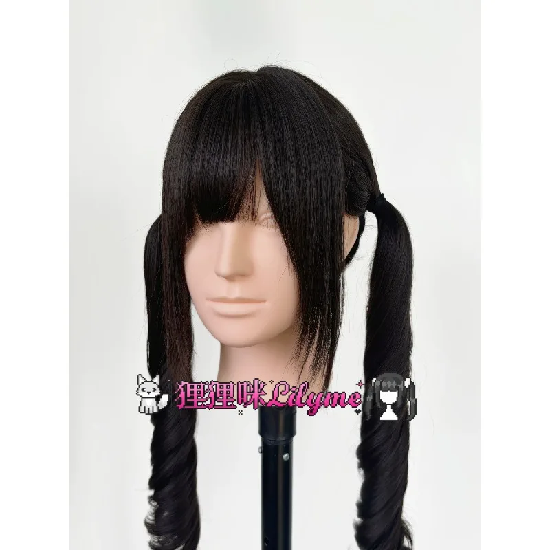 Dark Tea Double Ponytail Wig Roman Curls Natural Bang Full Head Wig Sweet Girls Daily  Cosplay Wig 58cm/64cm Head Circumference