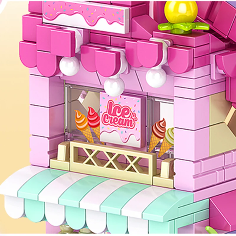 ชุดตัวต่ออาคารเมืองร้านไอศกรีม ร้านขนมหวาน ของตกแต่งโต๊ะทำงาน ชุดของเล่น DIY สำหรับเด็ก ของขวัญวันคริสต์มาส ของขวัญวันเกิด