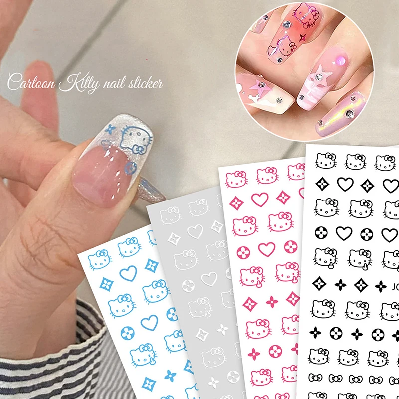 Sanrio Peripheral Hello Kitty Nail Art Stickers Anime Cartoon KT Cartoon Cute Hot Girl Glue Back Nail Decal Nail Accessories