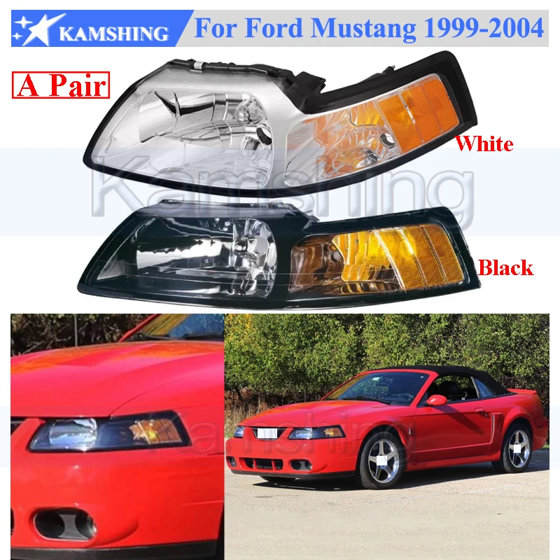

Kamshing A Pair US Version Front Bumper Head Light Head Lamp For Ford Mustang 1999-2004 Headlamp Headlight Front Turn Light