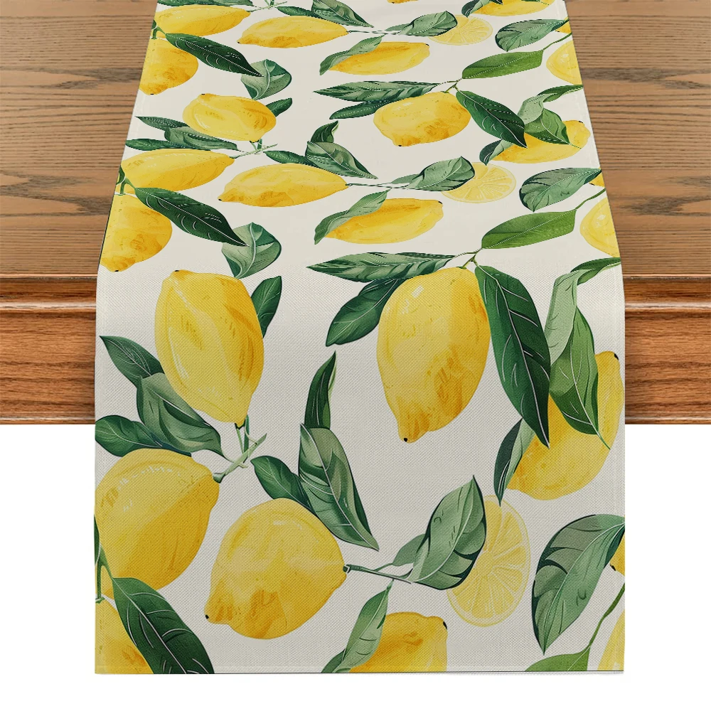 Leaf Lemon Table Runners Dresser Decor for Kitchen Holiday Party Table Runner Washable Dining Long Cloth