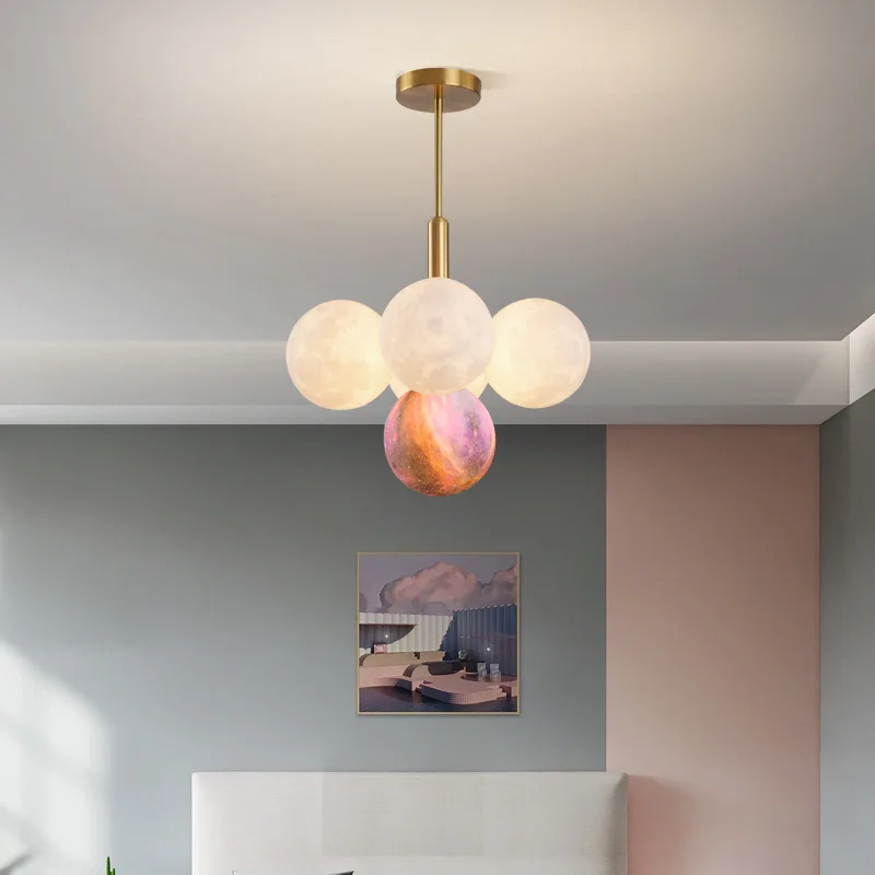 Nordic Cream Living Room Moon Chandelier Creative Bubble Light Room Bedroom Main Light Restaurant Children's Room Planet Light