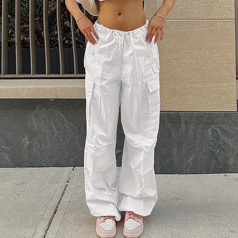 

2024 European And American Street Fashion Women's Drawstring Work Pants Solid Color Loose Quick Drying Casual Sports Pants