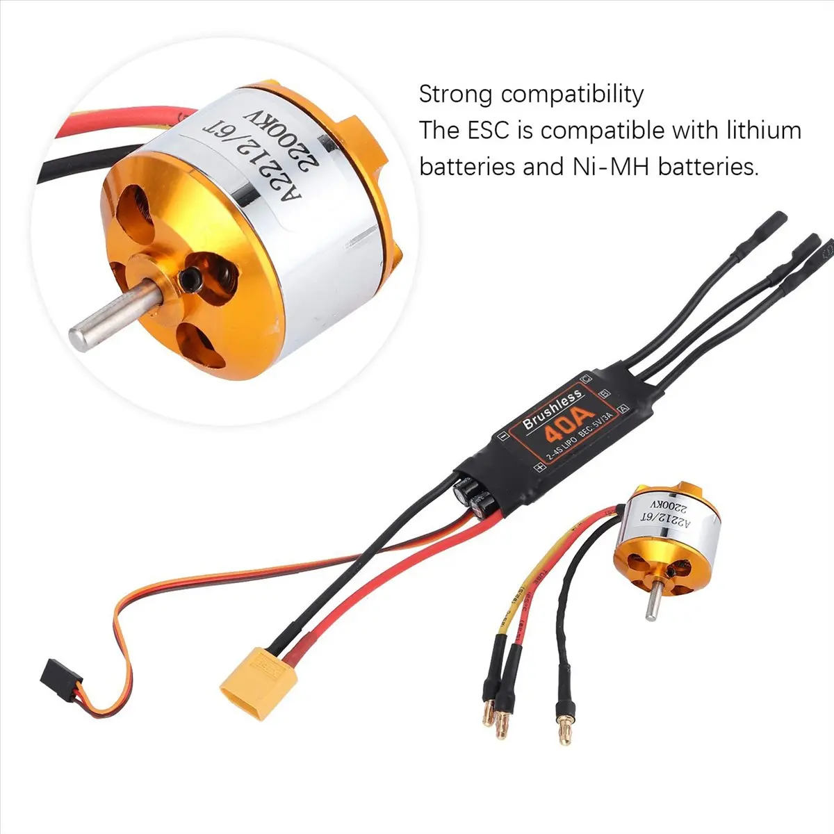 (CLOS) 2212 KV2200 Motor+40A Brushless ESC XT60 RC Motor ESC Set for Drone Helicopter Upgrade Accessories