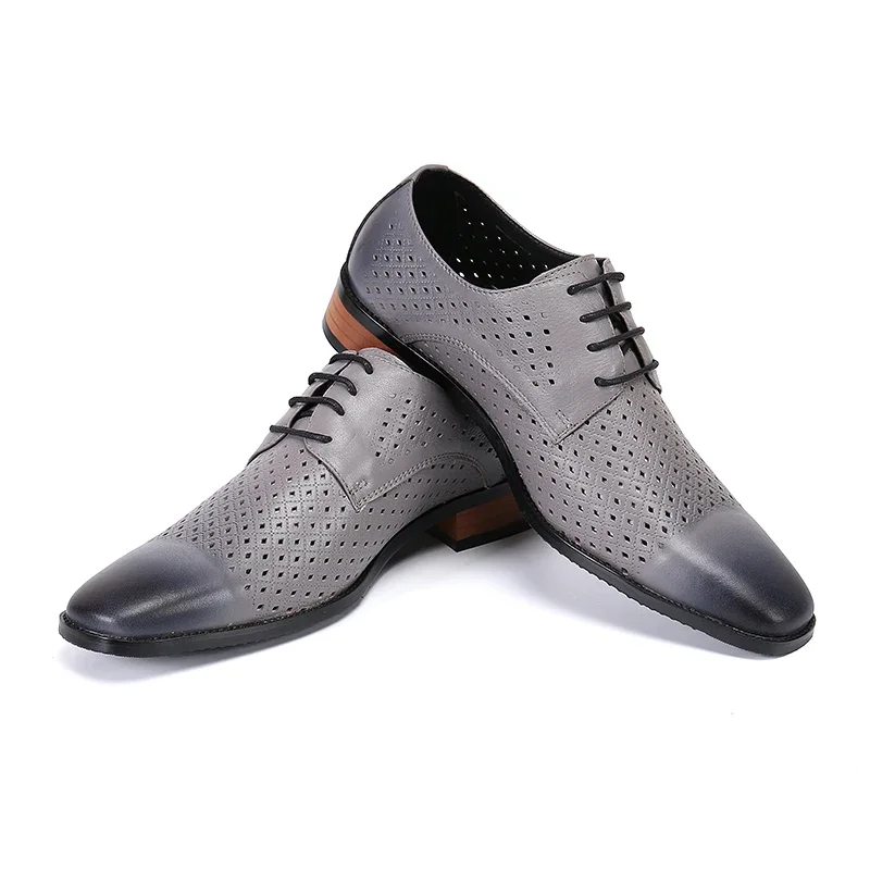 

Fashion Lace Up Grey Business Shoes Leisure Large Size Square Toe Oxfords Shoes British Style Genuine Leather Man Brogue Shoes