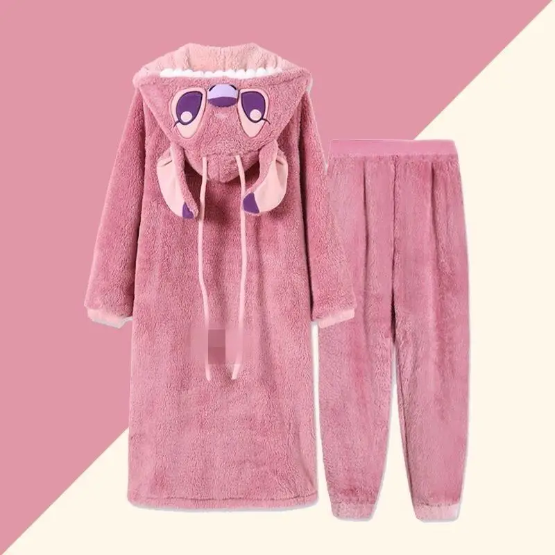 Damen Cartoon Kapuzen-Bademantel Winter Coral Fleece Plüsch Nachthemd Lose Lange Schlafbekleidung Warme Gemütliche Hauskleidung Pyjamas für Mädchen Geschenk