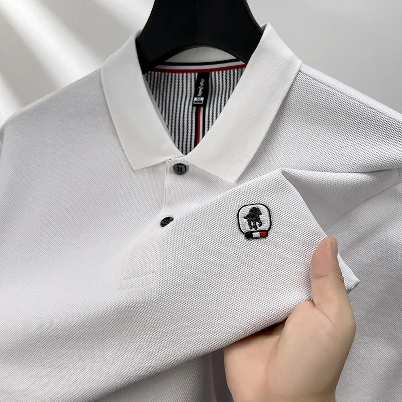 

100% Cotton Exquisite Pony Embroidery Polo Shirt 2024 Autumn Long Sleeved T-shirt Korean Fashion Designer Men's Clothing