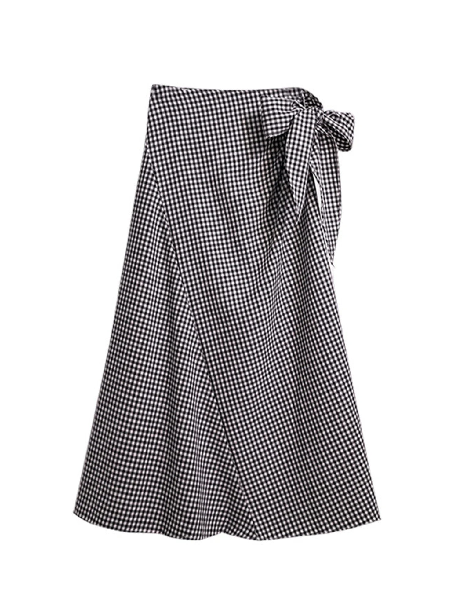 Women's Black Plaid Mid-length Skirt Vintage 2000s Oversize Long Skirt Harajuku Korean Style Y2k A-line Bow Skirt Summer 2026