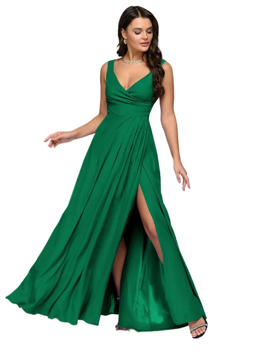 

2025 new fashion zipper slim dress women summer casual V-neck slit sleeveless long skirt for women party Dresses for women