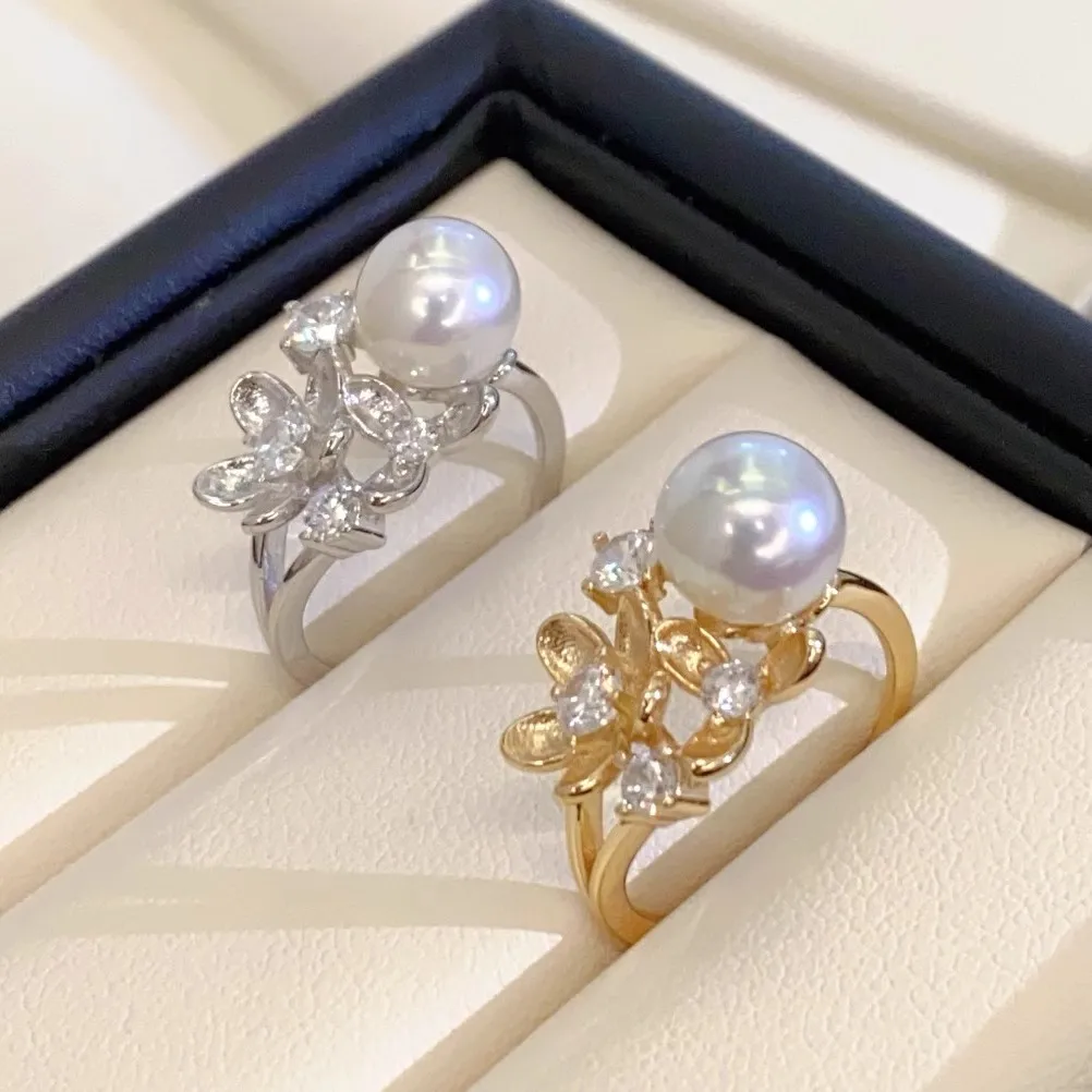 

New Design Pearl Ring AAAA 8-9mm Natural Round Japanese Pearl Ring 925s