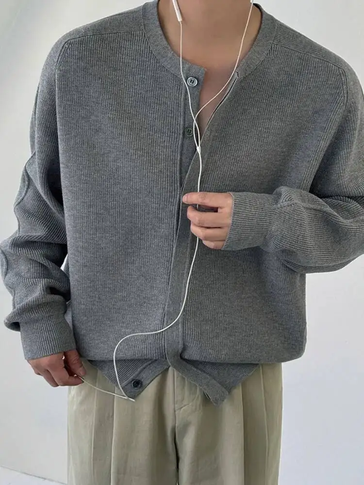 

Korean Style Men's Sweaters Solid Color Round Collar Single-breasted Loose Knitting Sweaters Male Cardigan 2025 Autumn
