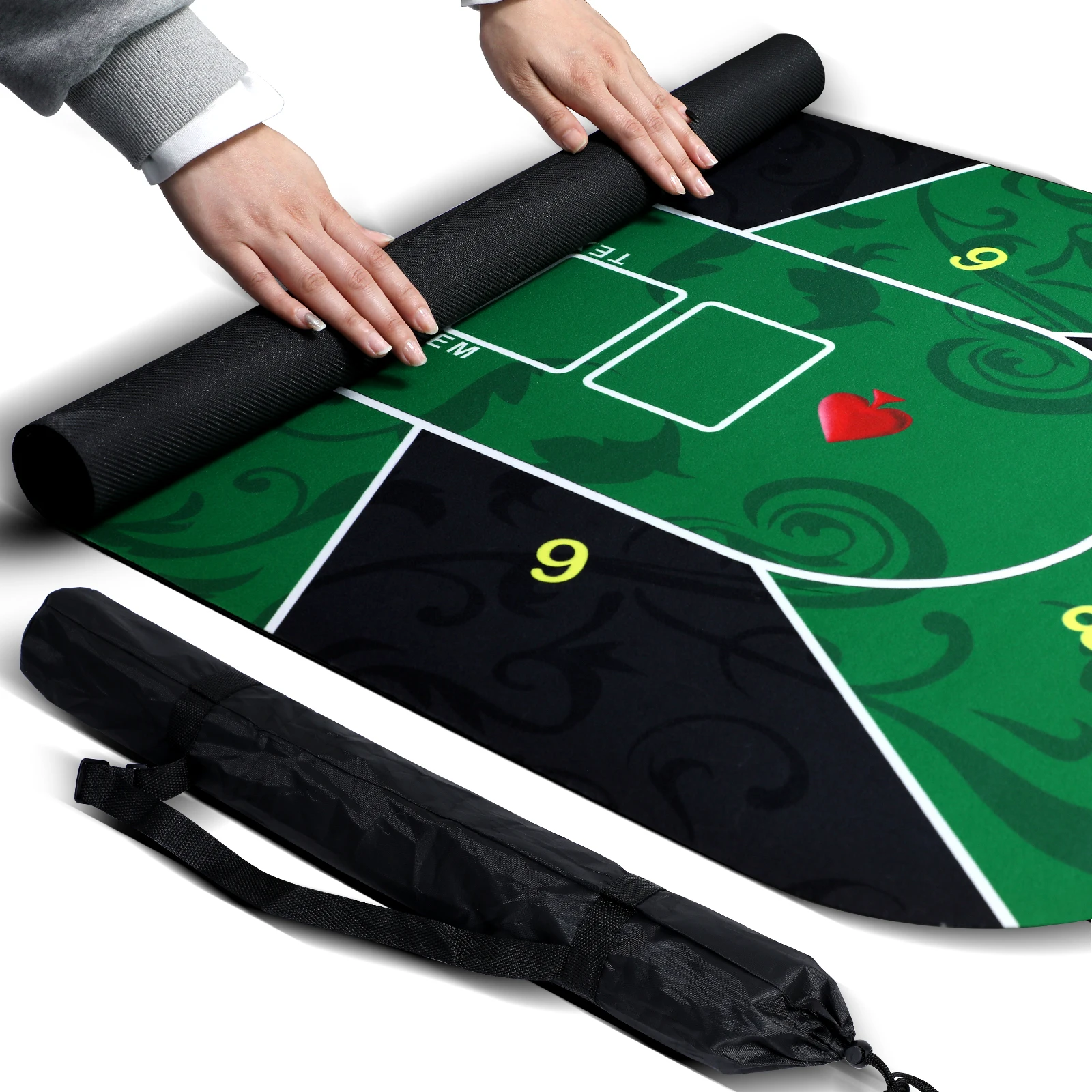 47 x 24In Portable Rubber Texas Hold'em Poker Mat Water Waterproof, Noise Reduction Suitable for Any Tabletop Game Carry Bag