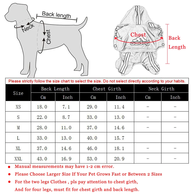 Winter Warm Pet Dog Clothes Soft Cotton Four-legs Hoodies Outfit For Small Chihuahua Pug Sweater Clothing Puppy Coat Jacket