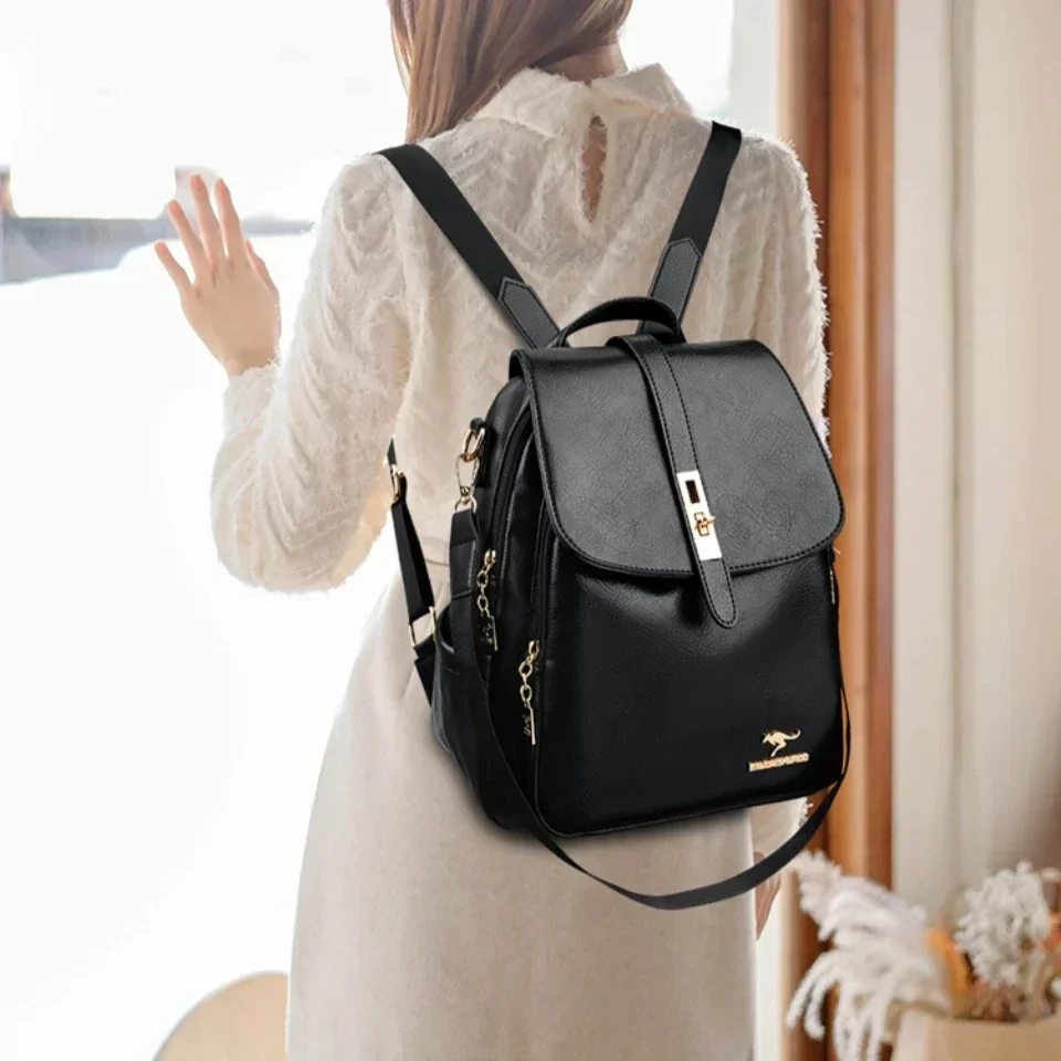 Women Large Capacity Backpack High Quality PU Leather Vintage Bags for Women School Bags Travel Rucksack Ladies Bookbag Knapsack