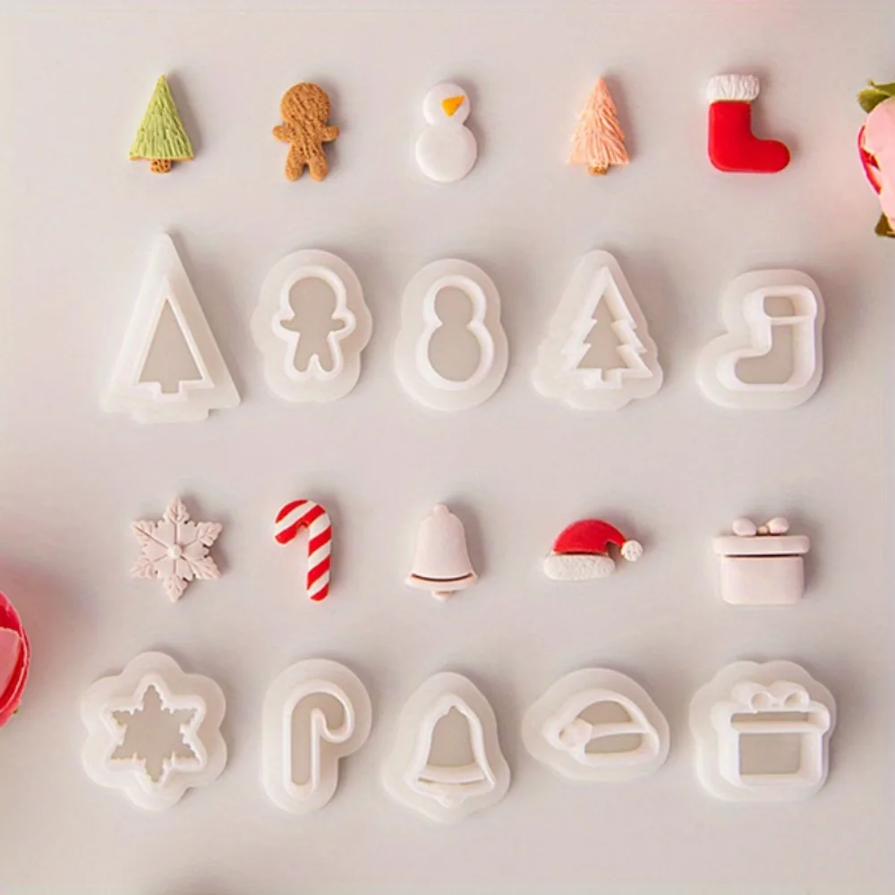 10Pcs Christmas Mini Clay Earring Cutters, Snowman, Gingerbread & Socks Shapes, Polymer Clay Mold for Jewelry & Pendant Making