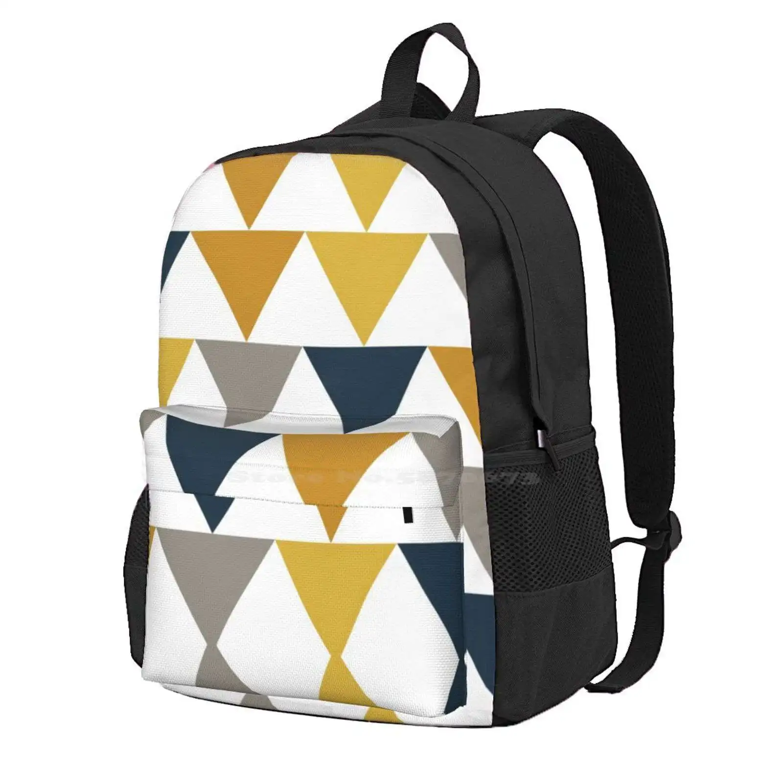 Arrows: Light Mustard Yellow, Dark Mustard Yellow, Dark Blue, Grey, And White Geometric Pattern Hot Sale Schoolbag Backpack