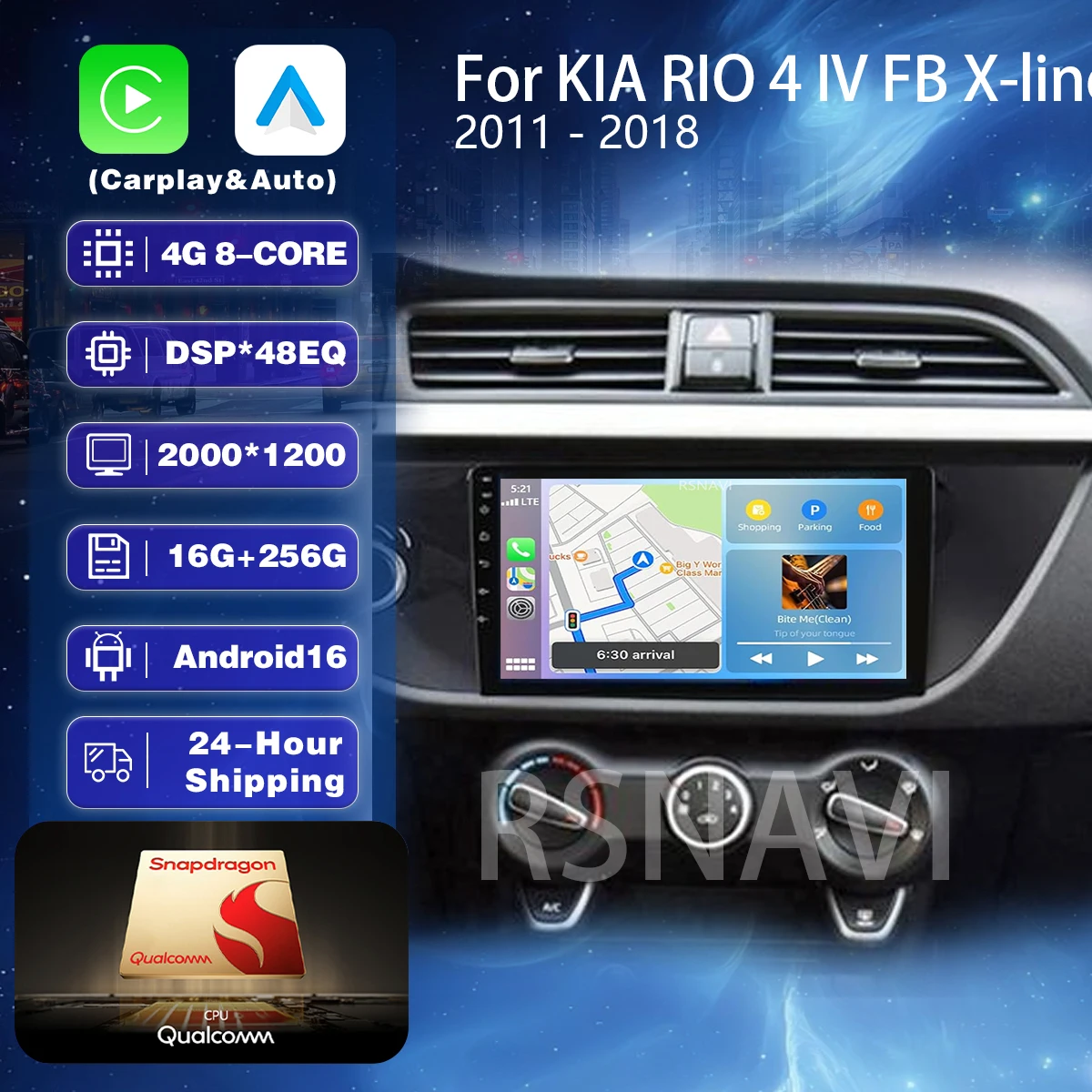 Radio para Auto con Android 16, Carplay, Qualcomm, Pantalla QLED 2K, Reproductor Multimedia con GPS para KIA RIO 4 IV FB X-line 3 2011-2018 2020-2021