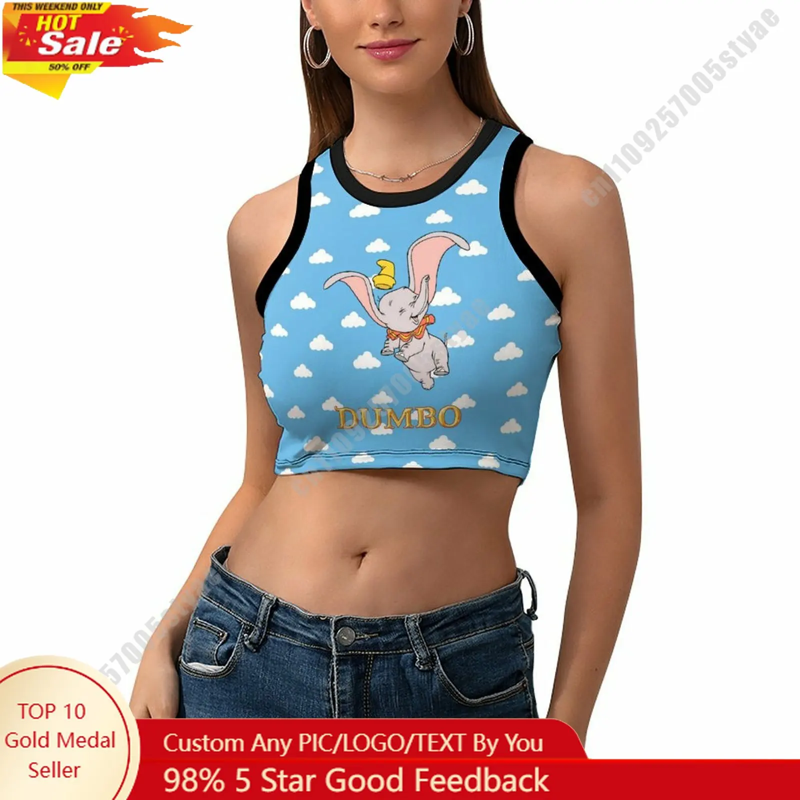 

Dumbo Vest Disney Pattern Custom Photo Text Crop Tank Racerback Vest Personalized Graphic Sleeveless Crop Top