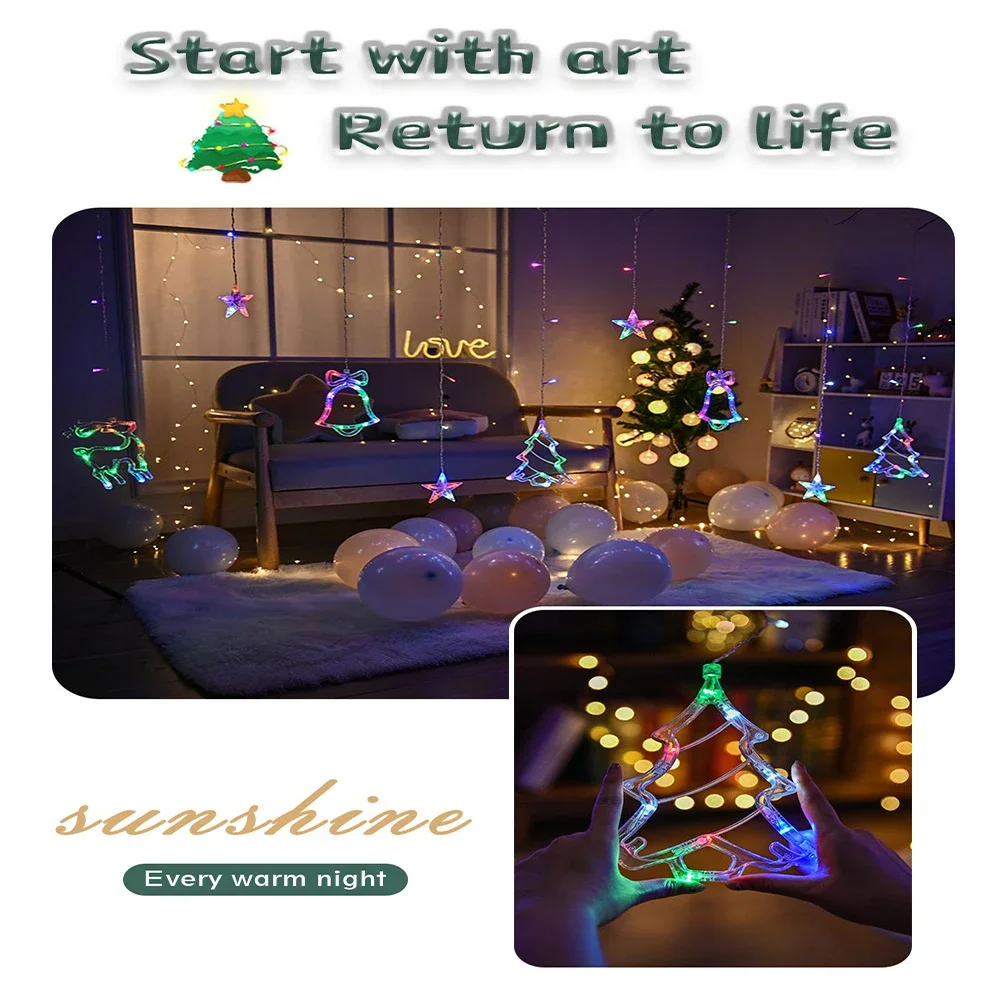 LED Star Fairy Curtain String Lights, Christmas Lights, Guirlanda para Festa, Casa, Ano Novo, Decoração de Casamento, UE, 110V, EUA, 220V