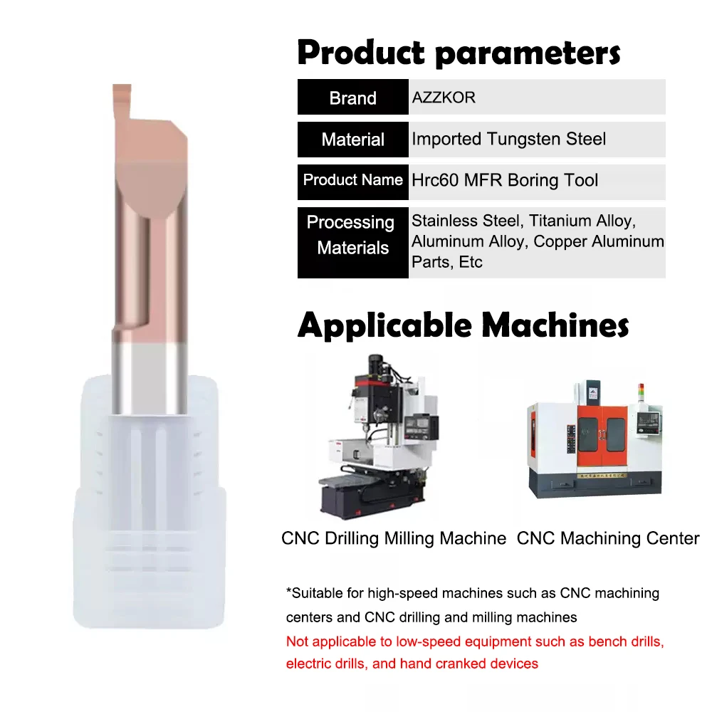 AZZKOR MFR Small Diameter Copy Boring Tools Tungsten Steel Carbide CNC Machine Seismic Resistant Inner Boring Hole Tool