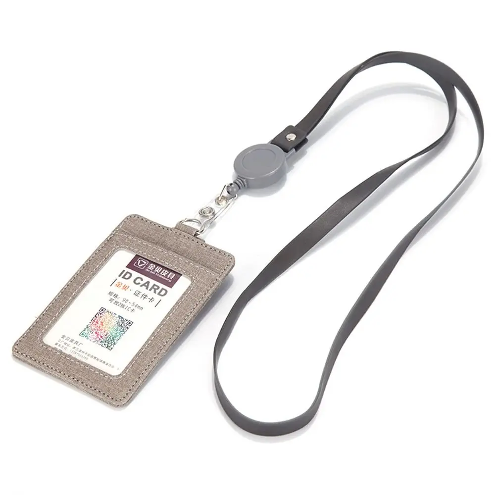 

Retractable Lanyards Bank Credit Card ID Business Case PU Leather Name Badge Holder Work Card Holder ID Badge Holder