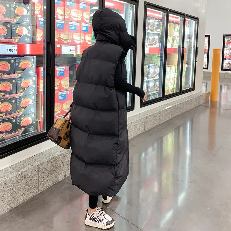 Gilet con cappuccio da donna Jaet al ginocchio sopra il ginocchio Capispalla invernale Cappotto lungo con chiusura a cerniera color taglio dritto