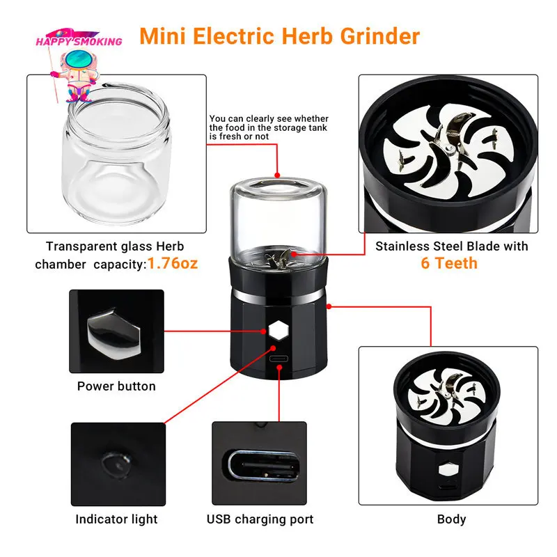 HAPPY High Power LTQ Electric Tobacco Grinder Diamond Spice Herbal Crusher  Stainless Steel Grass Grinders Smoking Accessories