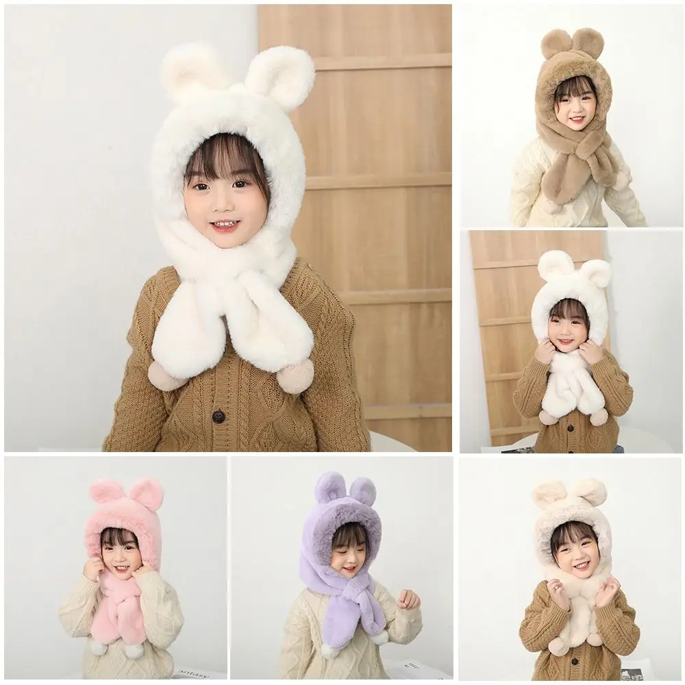

Cute One-Piece Winter Baby Hat Scarf Plush Windproof Kids Hat Hooded Scarf Neck Protection Thick Warm Infant Beanies Cap
