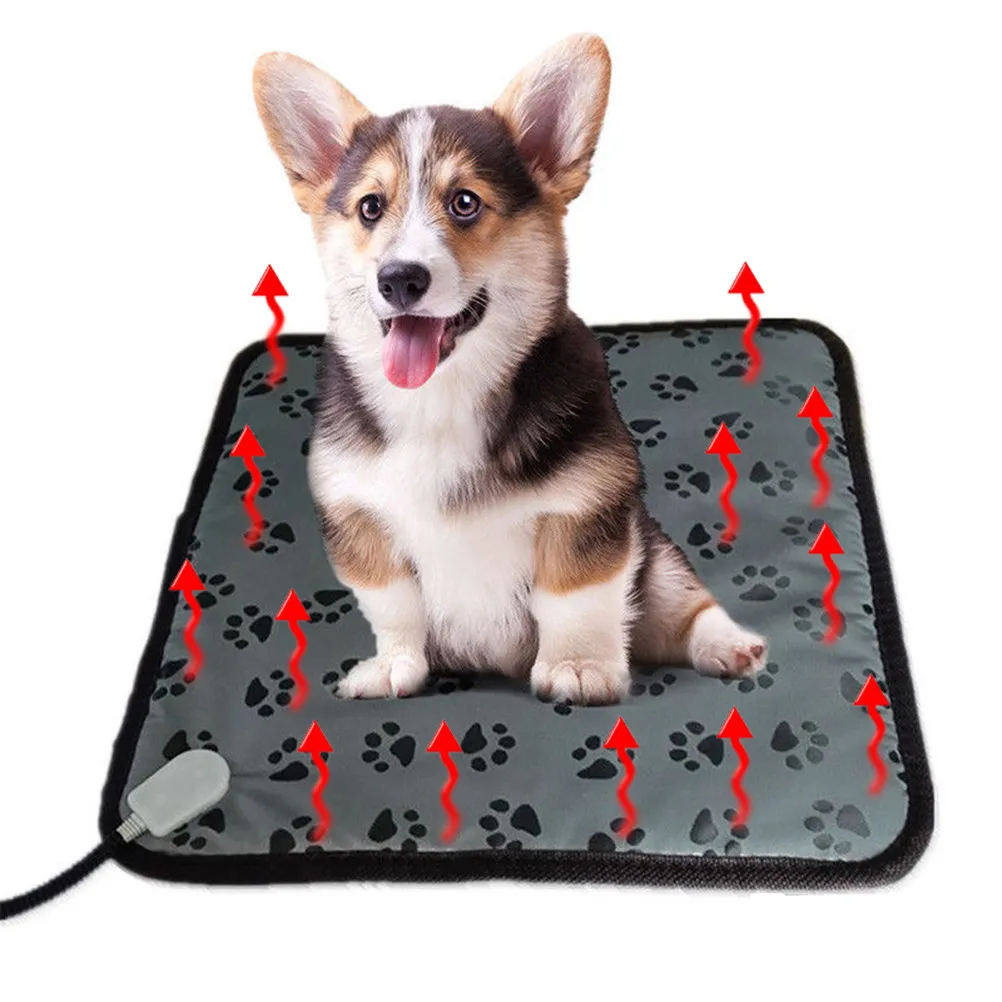 Almohadilla Eléctrica Térmica para Mascotas con Diseño de Huella, Tapete de Tela de PU Cálido e Impermeable para Perros Mayores, Artríticos, Embarazados o en Recuperación