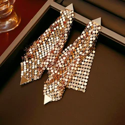Gold Color Triangle Geometric Glitter Tassel Dangle Earrings for Women Europe and America Personality Exaggerated Charms Jewelry