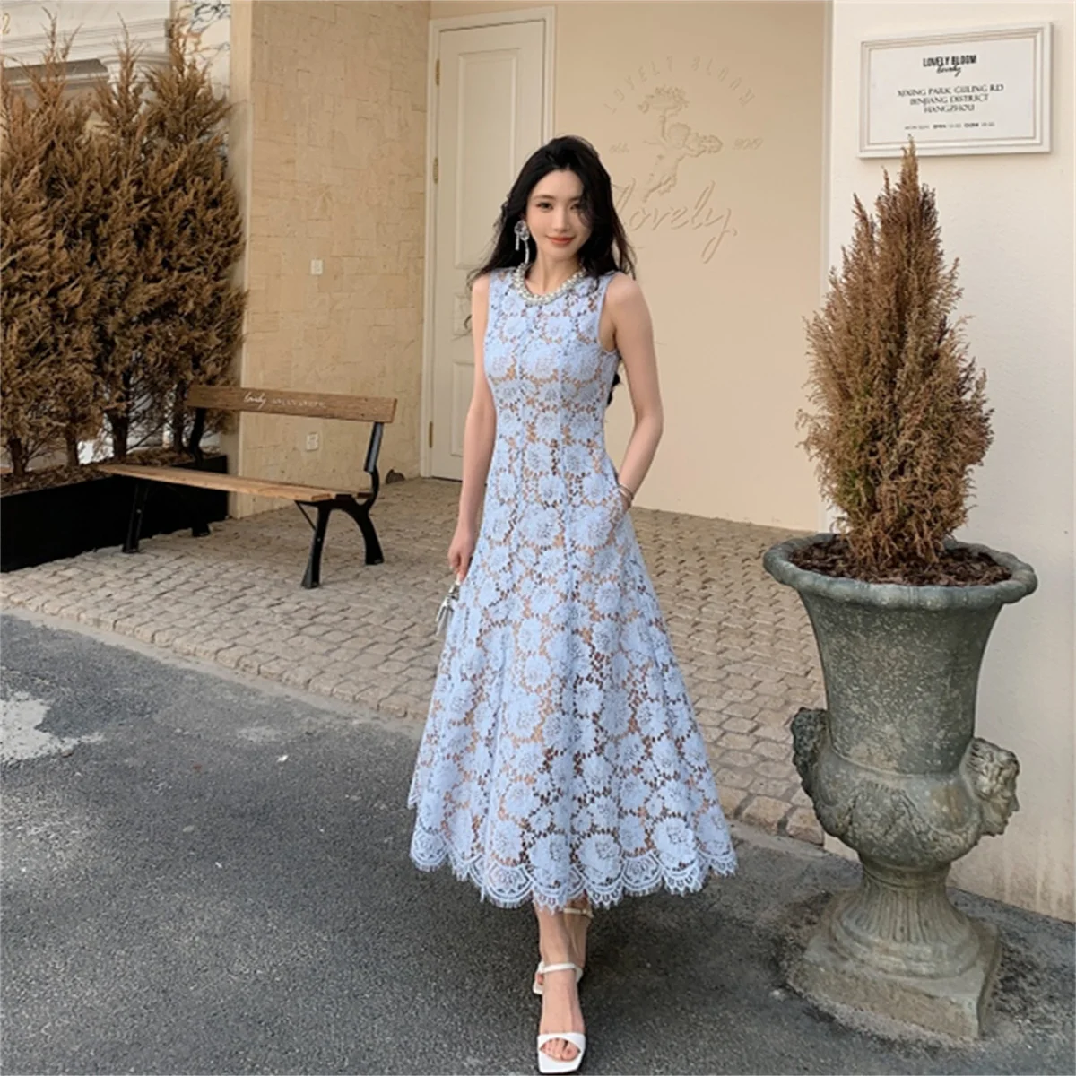 

Luxury Crystal Long Lace Dress Formal Occasion Summer Women Evening Dresses Embroidery Birthday Sweet Princess Party Vestidos