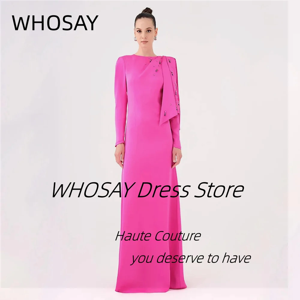 

WHOSAY Evening Dresses Long Sleeves O-Neck Beaded Prom Dress Zipper Back Formal Occasion Gowns Customized Vestidos Des Fiesta