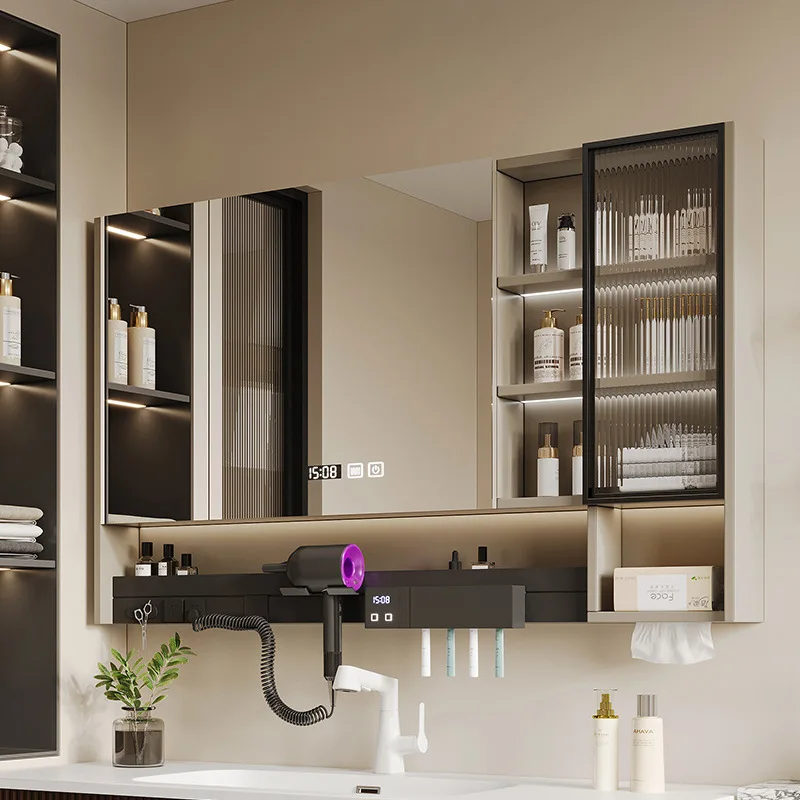 

Smart bathroom mirror cabinet Multifunctional anti-fog with light Separate bathroom Mirror electric hair dryer holder Storag