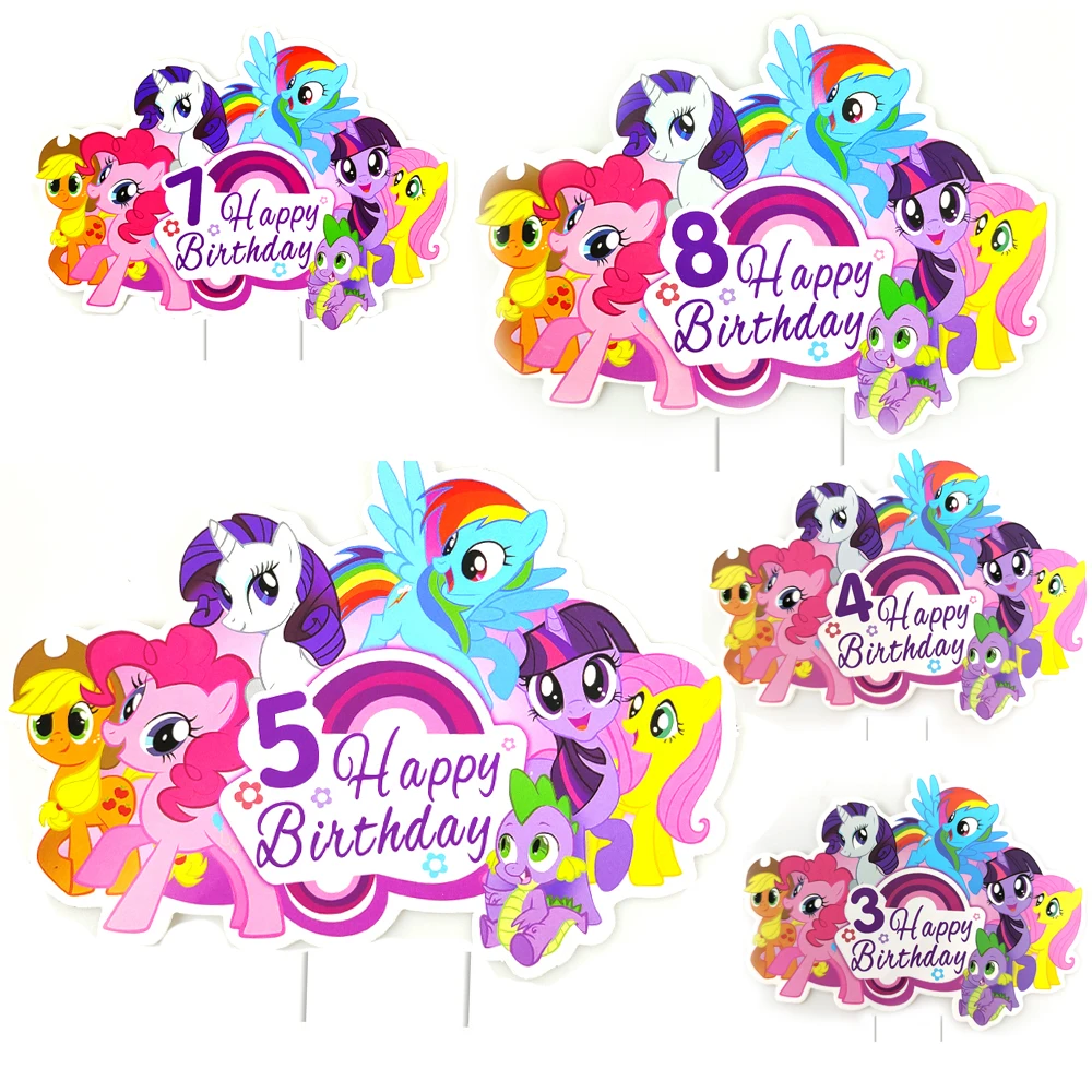 1pcs/lot Cute Pony Theme Girls Kids Favors Baby Shower Cake Topper Happy Birthday Party Decoration Events Supplies