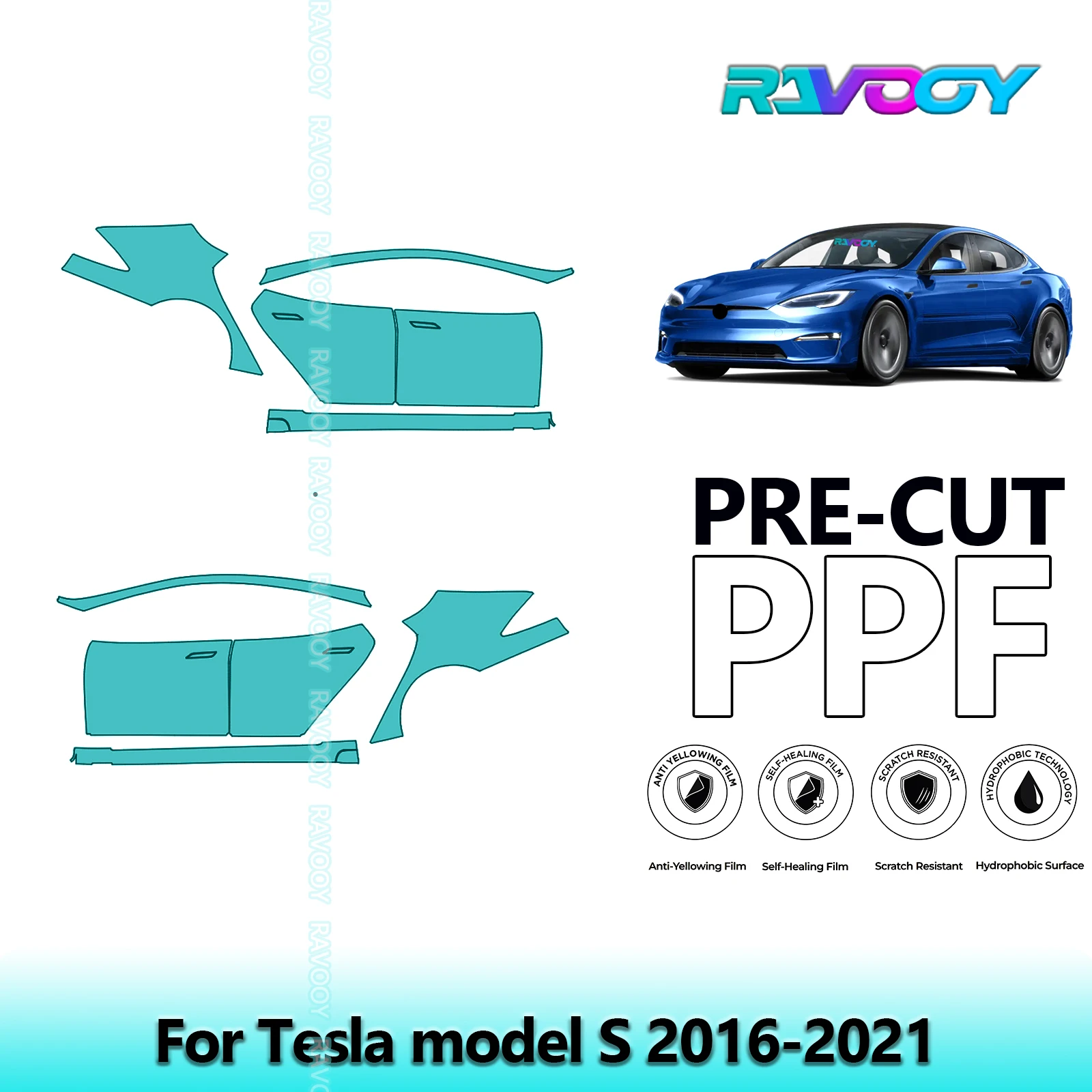 

For Tesla model S 2016-2021 8.5mil Clear Matte Pre-Cut PPF Door & A/B Pillar Kit TPU Paint Protection Film Set