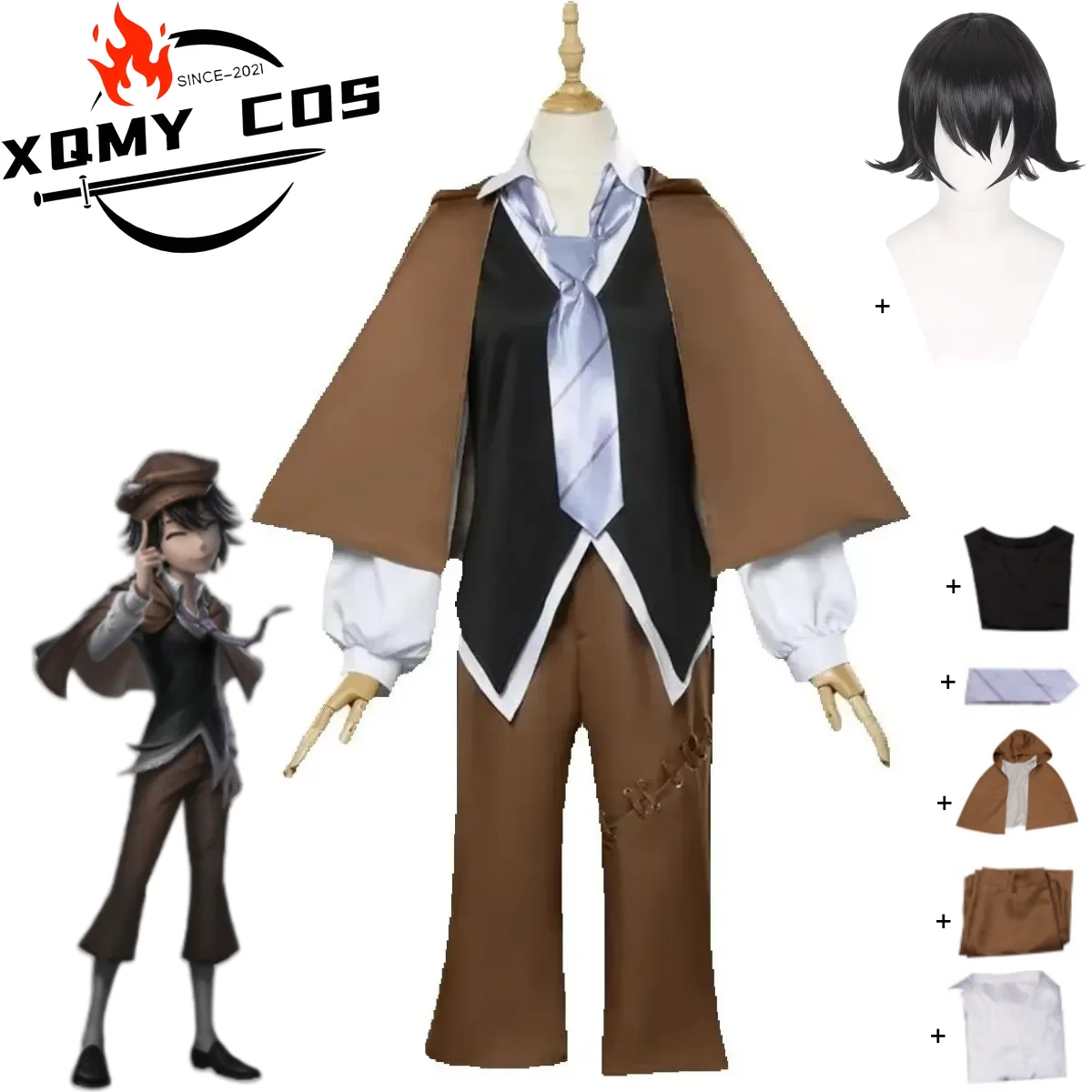 

XqАниме Бунго Бродячие Собаки Эдогава Рампо Косплей Костюм Вооруженное Детективное Агентство Униформа Шаль Парик Мужчина Женщина Костюм Для Хэллоуина