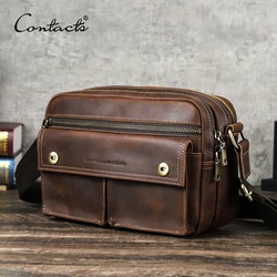 CONTACT'S Genuine Leather Sling Shoulder Bags for Men Vintage Crazy Horse Leather Messenger Crossbody Bags for 8.3