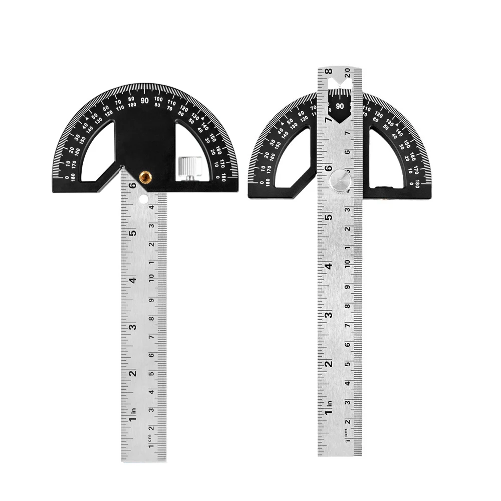 

8-Inch Angle Ruler Adjustable Multi-Angle Ruler Metric and Imperial Right Angle Protractor Tool T-Ruler Woodworking Accessories